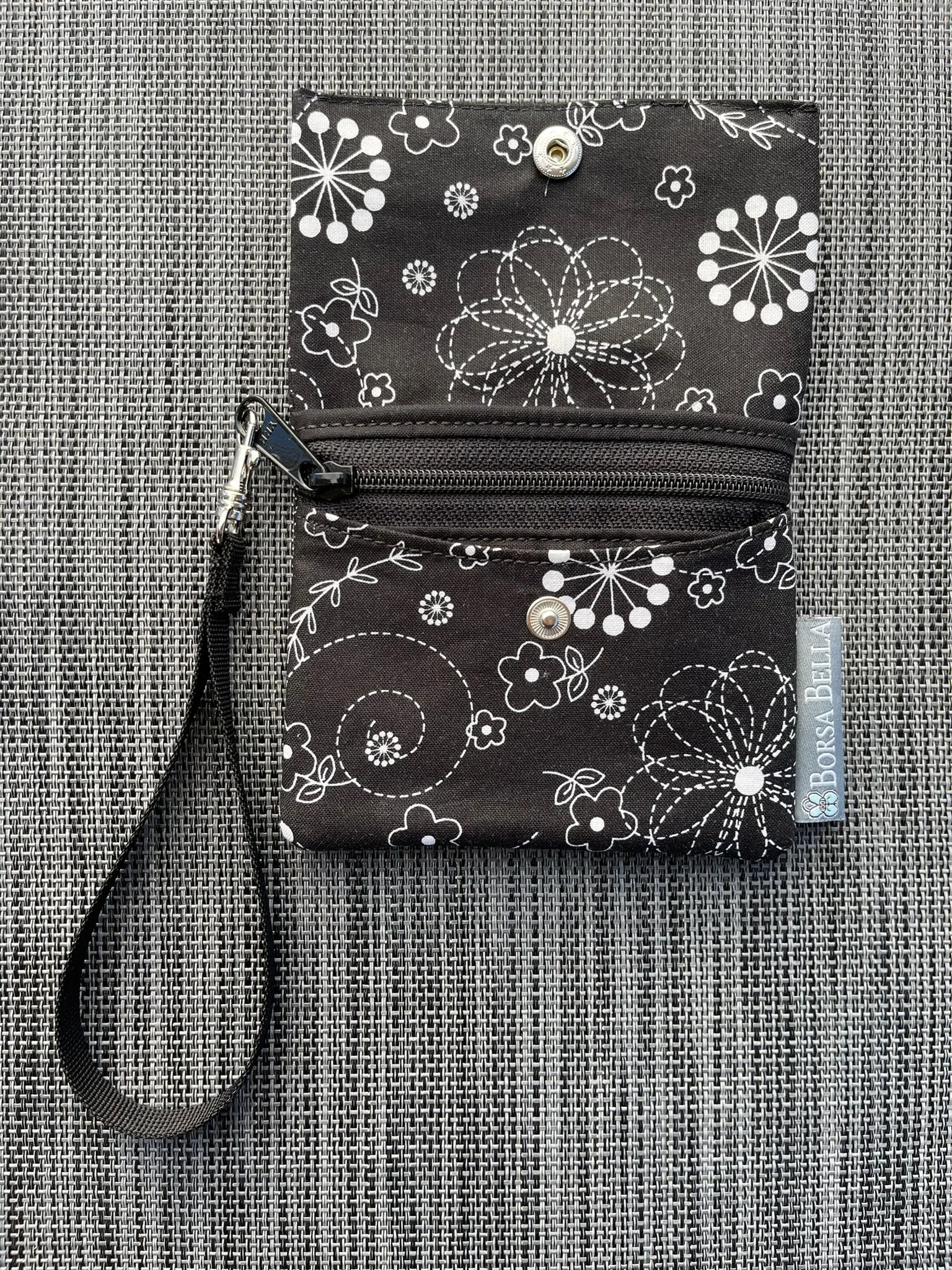 Small Slim Wallet - Light Weight - Added RFID Fabric -  Black and White Floral Fabric