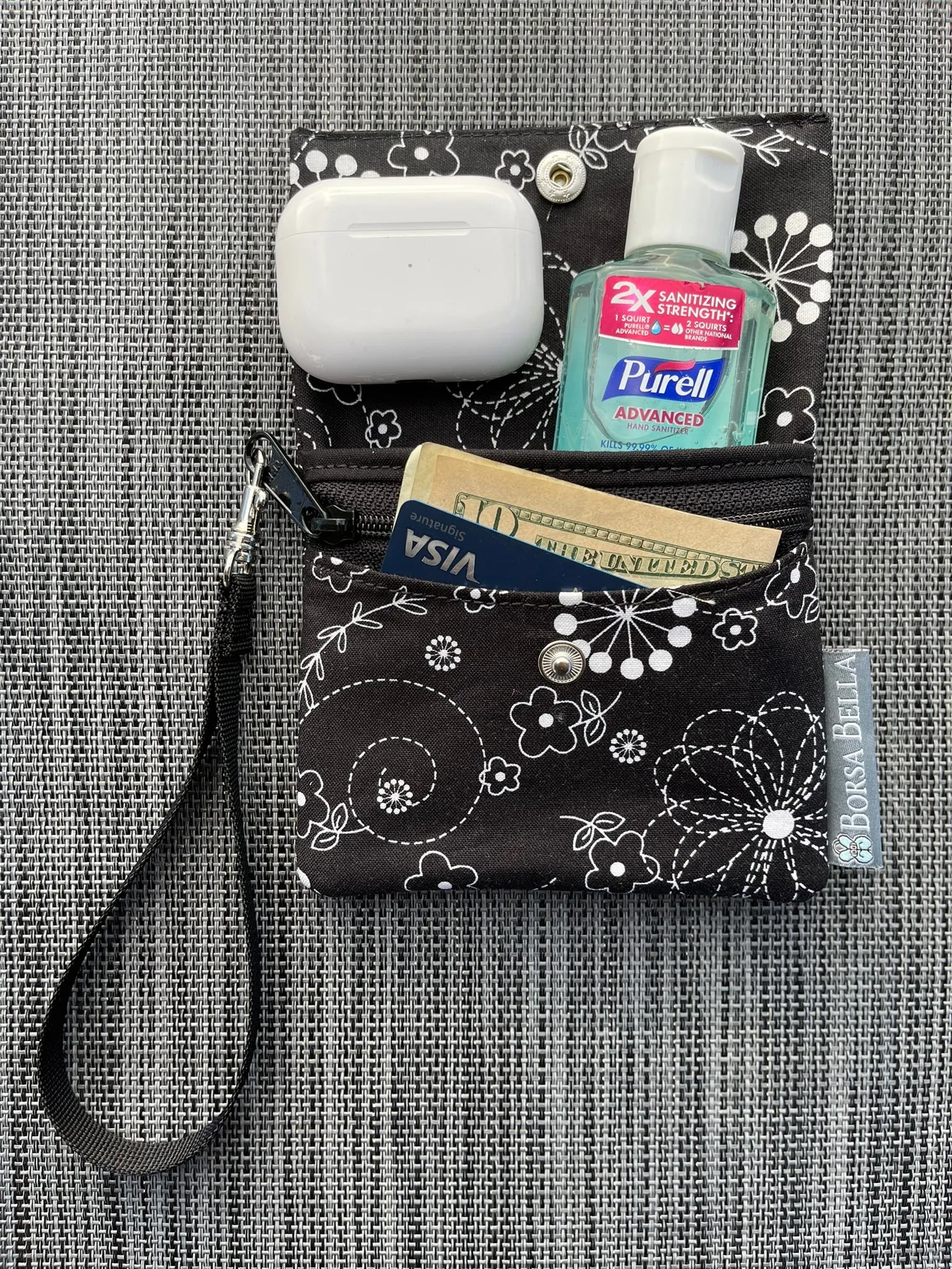 Small Slim Wallet - Light Weight - Added RFID Fabric -  Black and White Floral Fabric