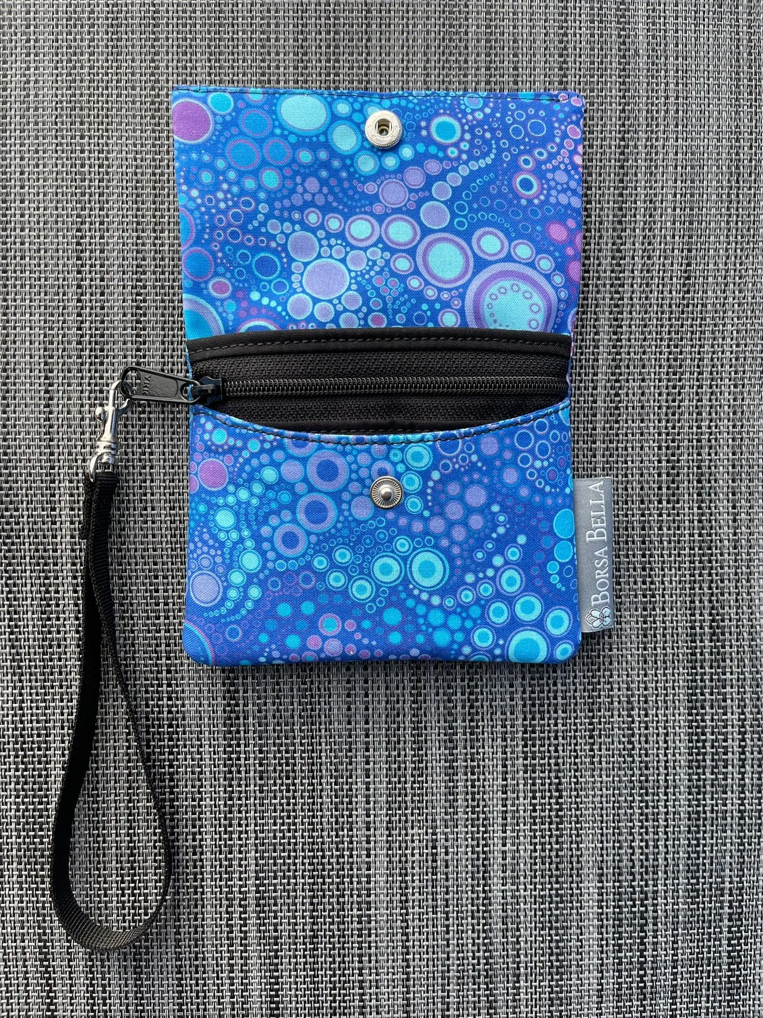 Small Slim Wallet - Light Weight - Added RFID Fabric - Blue Dot Fabric