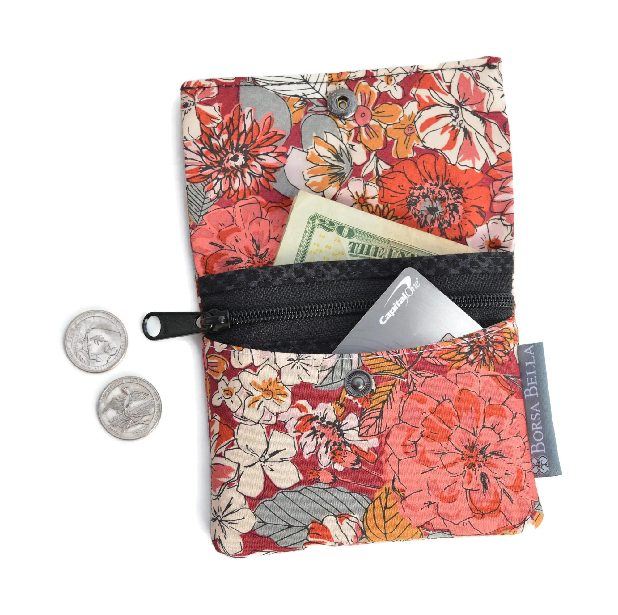Small Slim Wallet - Light Weight - Added RFID Fabric - Kismet Dots Fabric