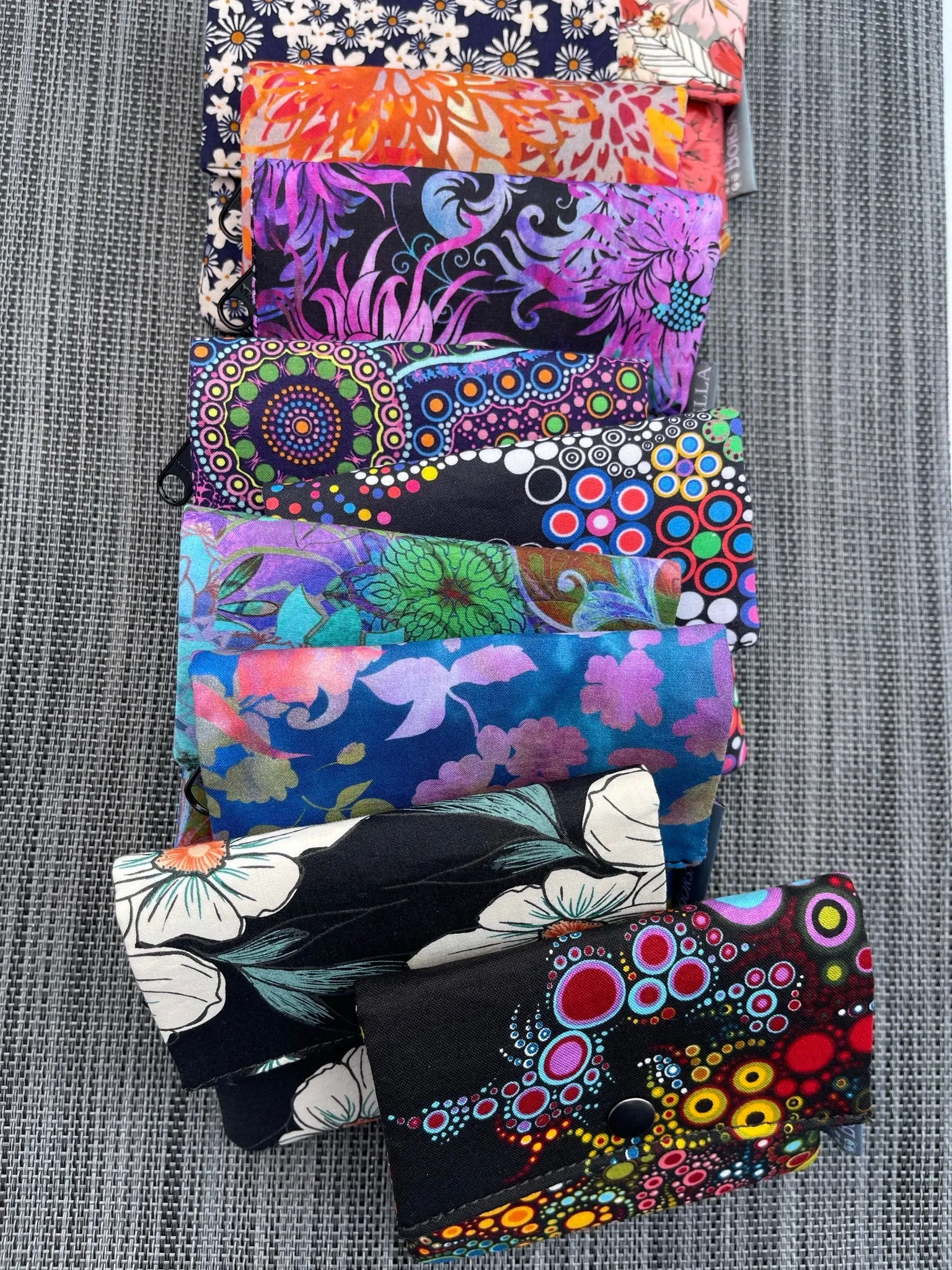 Small Slim Wallet - Light Weight - Added RFID Fabric - Kismet Dots Fabric