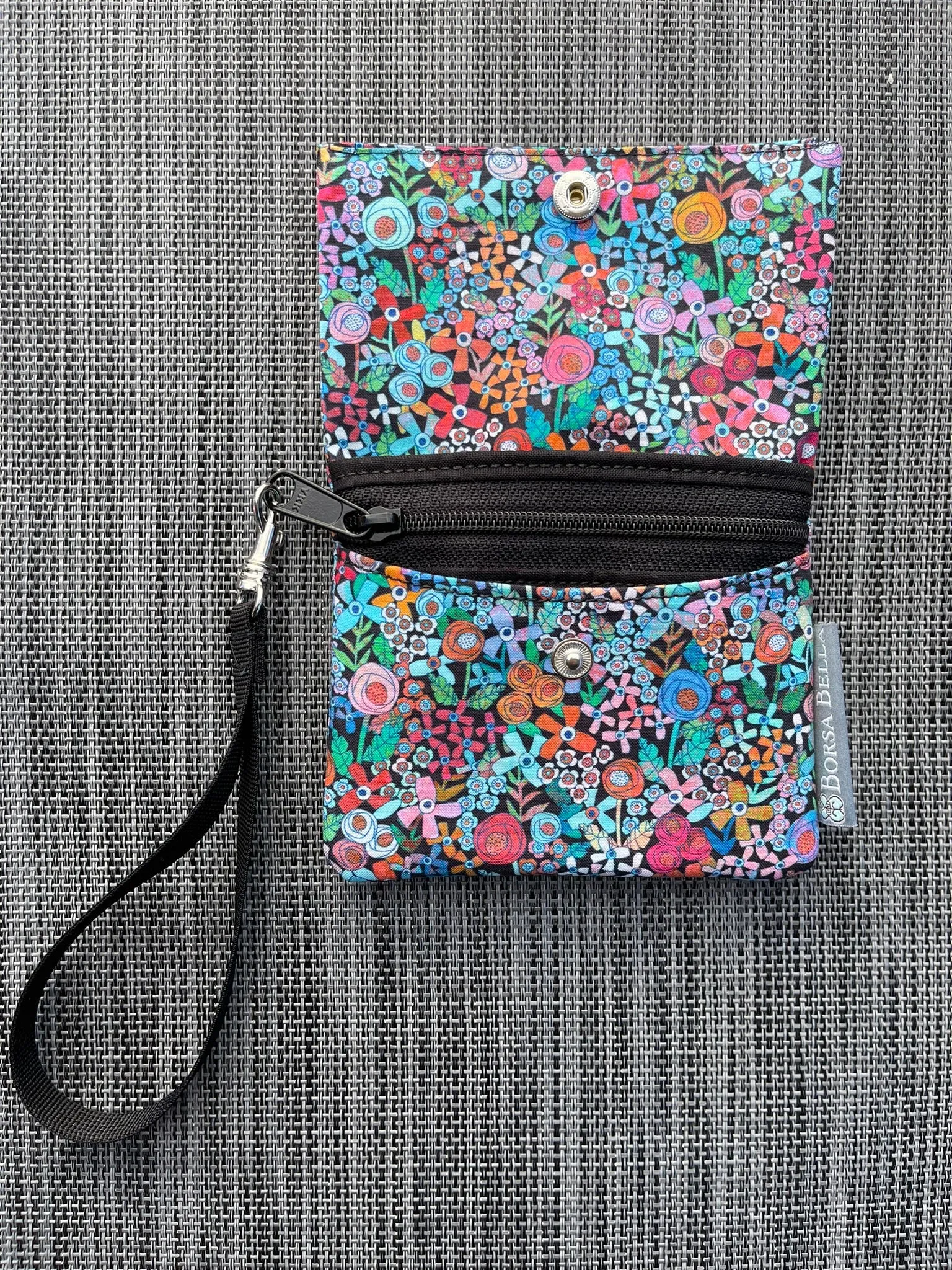 Small Slim Wallet - Light Weight - Added RFID Fabric -  Mini Wild Flower Blue Fabric