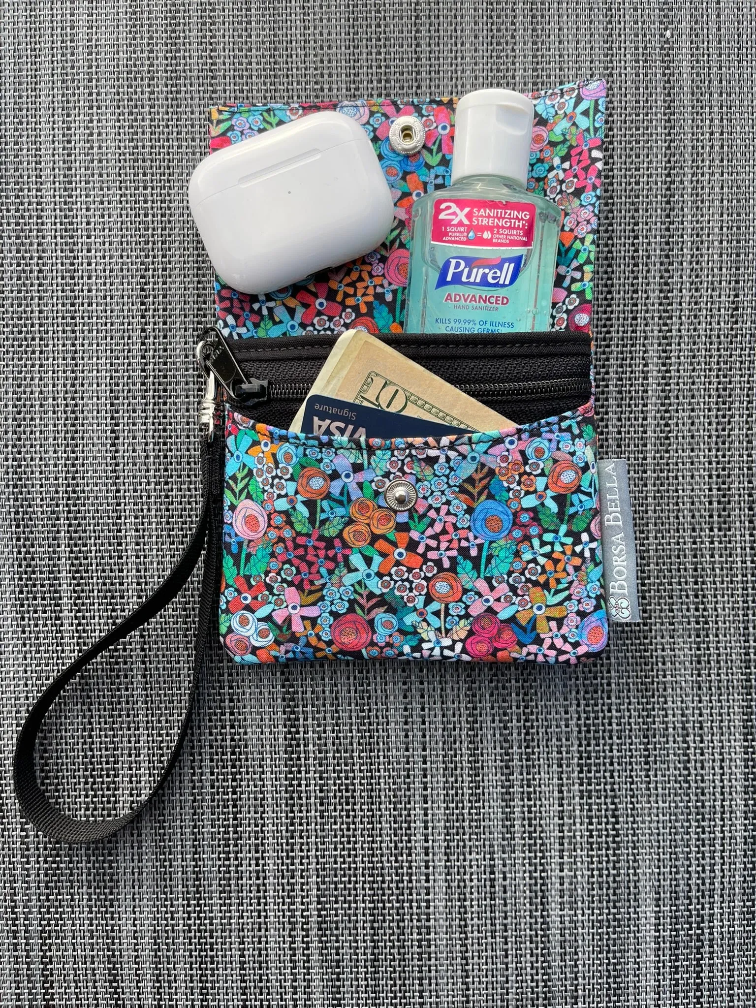 Small Slim Wallet - Light Weight - Added RFID Fabric -  Mini Wild Flower Blue Fabric