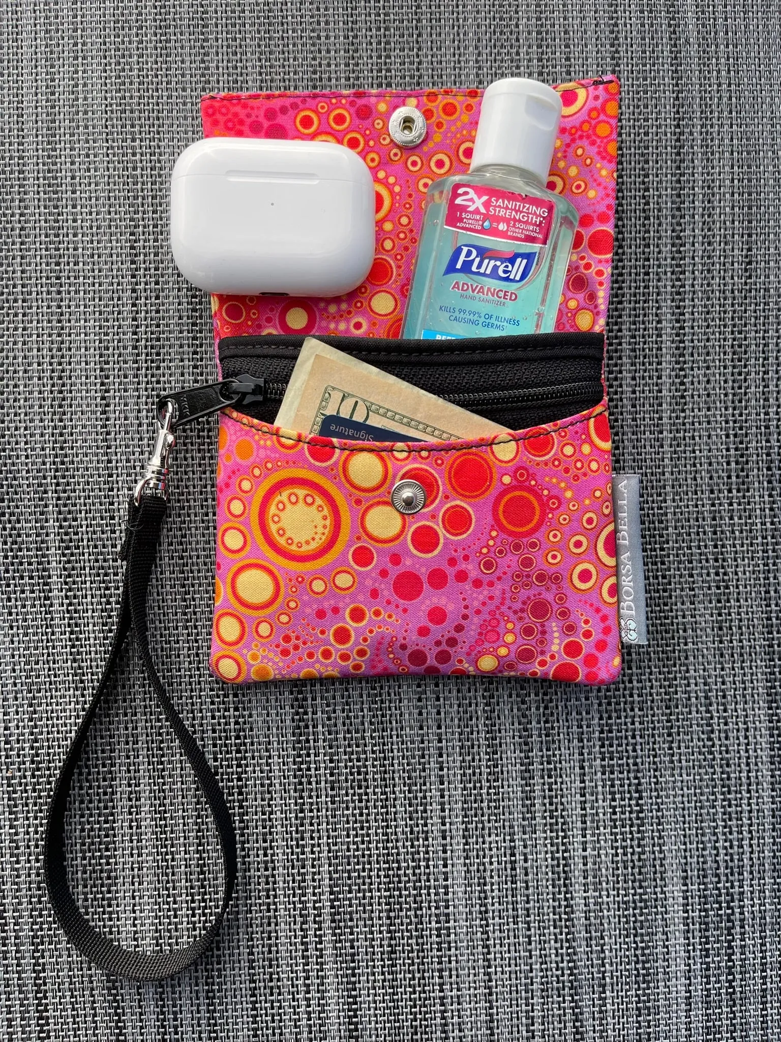 Small Slim Wallet - Light Weight - Added RFID Fabric - Pink/Yellow Dot Fabric