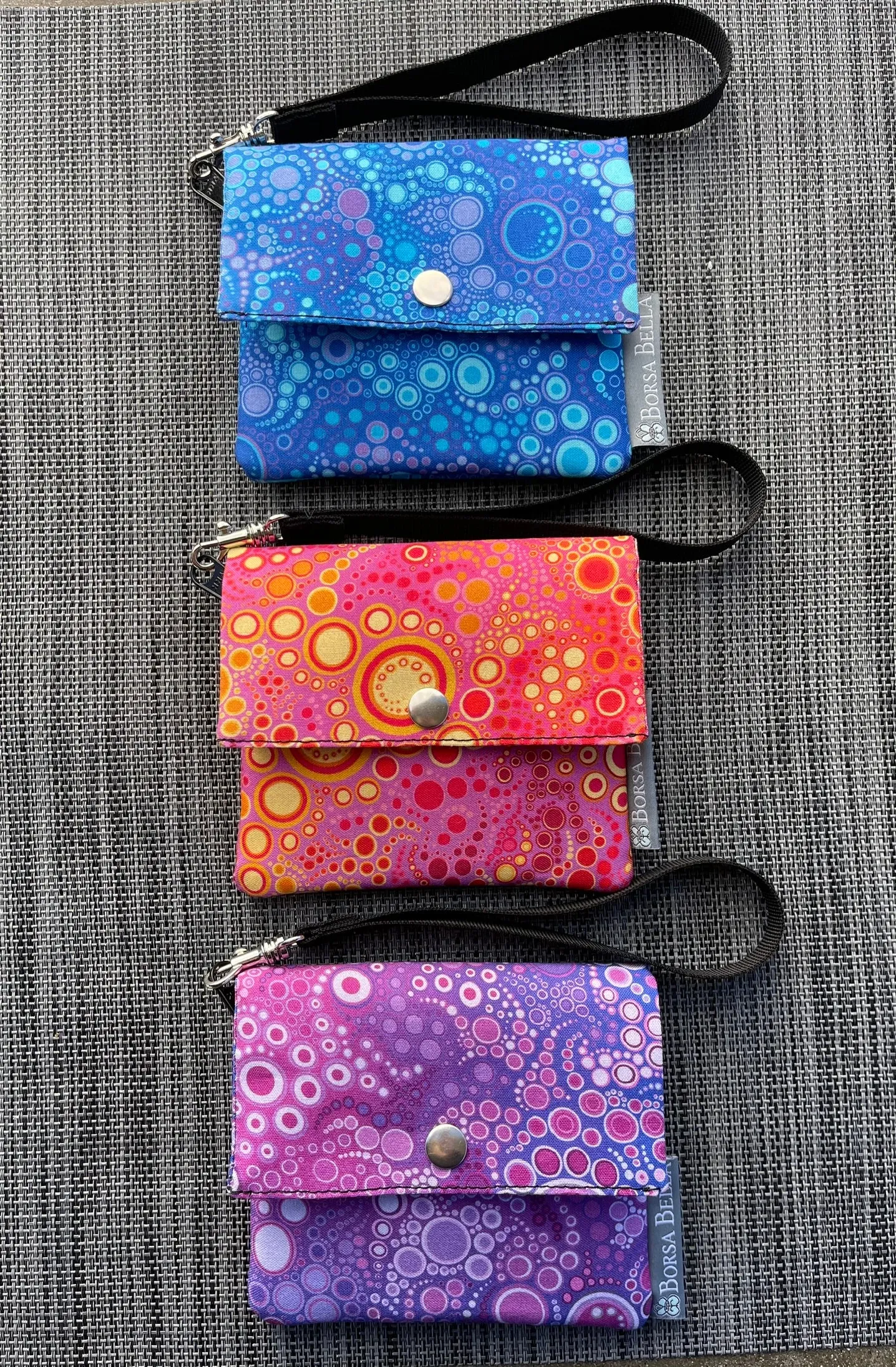 Small Slim Wallet - Light Weight - Added RFID Fabric - Pink/Yellow Dot Fabric