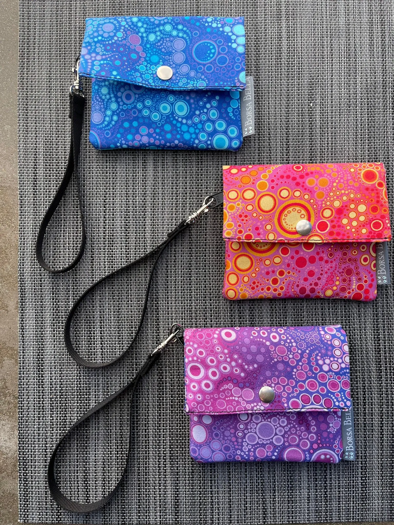 Small Slim Wallet - Light Weight - Added RFID Fabric - Pink/Yellow Dot Fabric