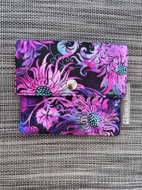 Small Slim Wallet - Light Weight - Added RFID Fabric - Purple Floragraphics Fabric