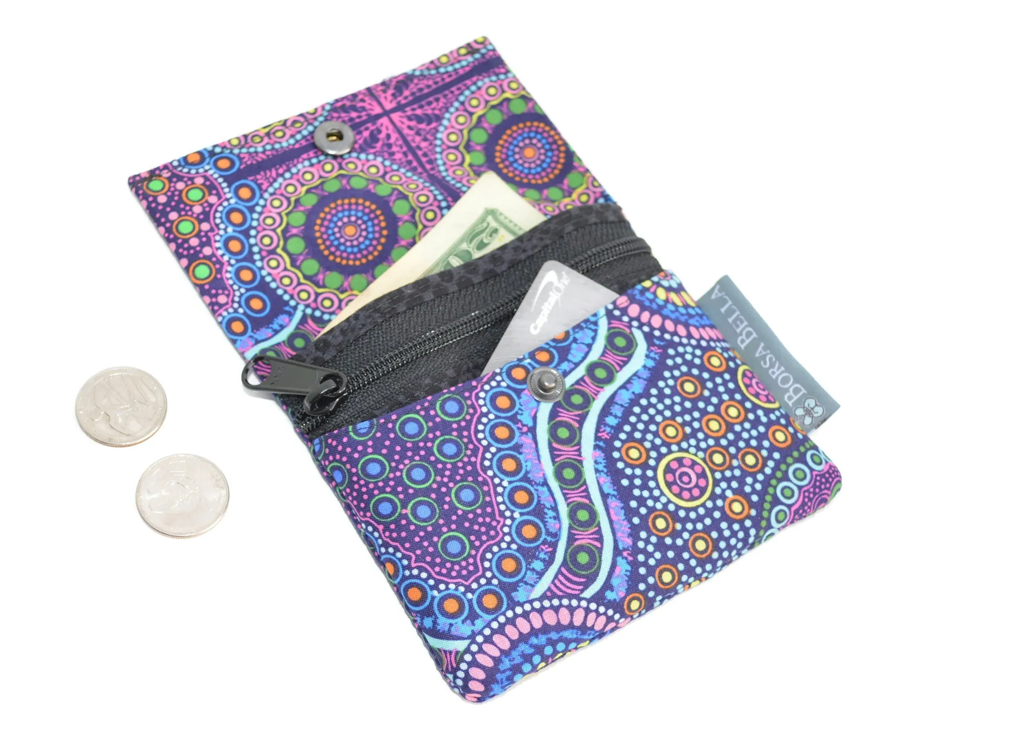 Small Slim Wallet - Light Weight - Added RFID Fabric - Wild Bush Flowers Fabric
