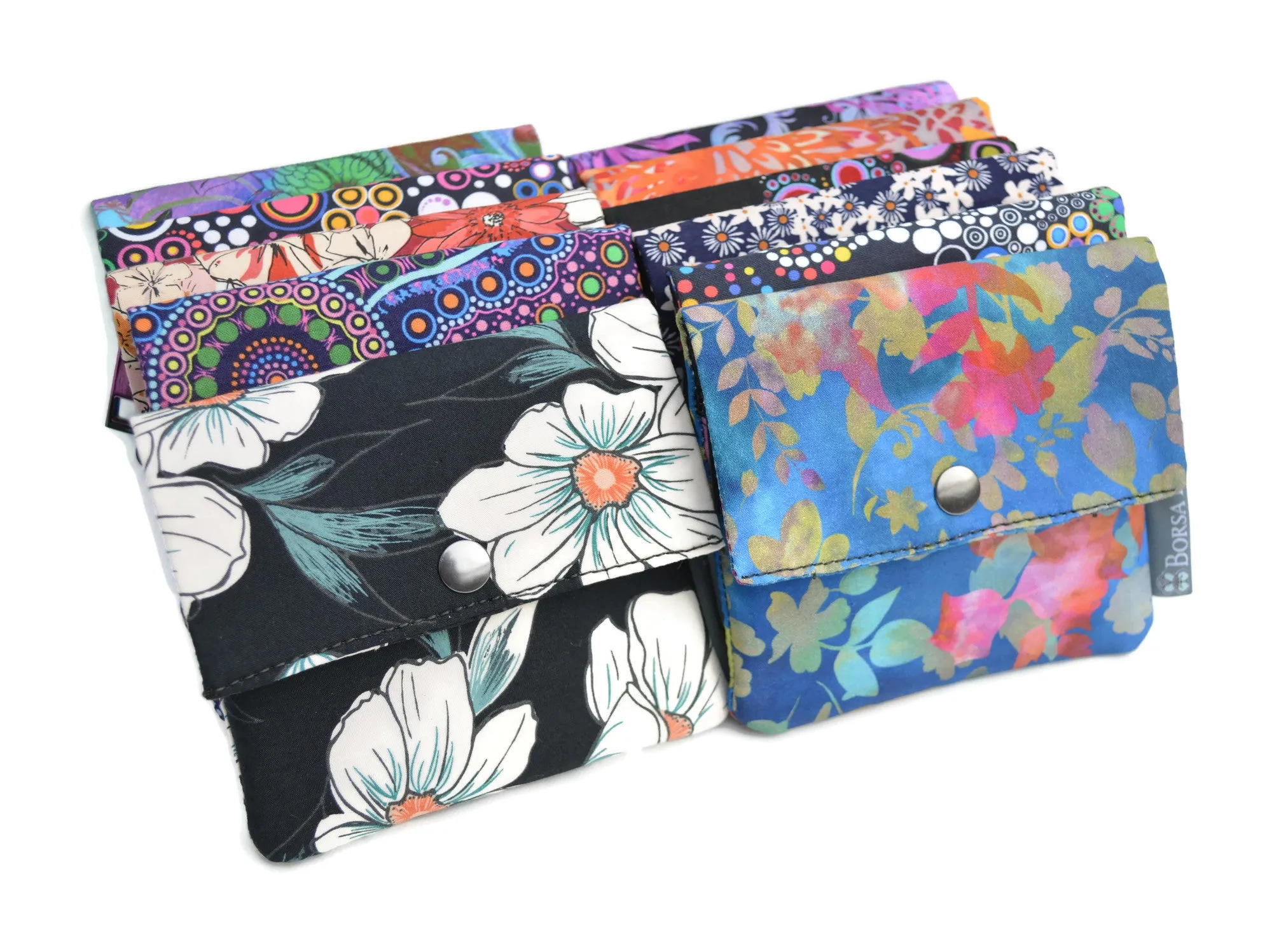 Small Slim Wallet - Light Weight - Added RFID Fabric - Wild Bush Flowers Fabric