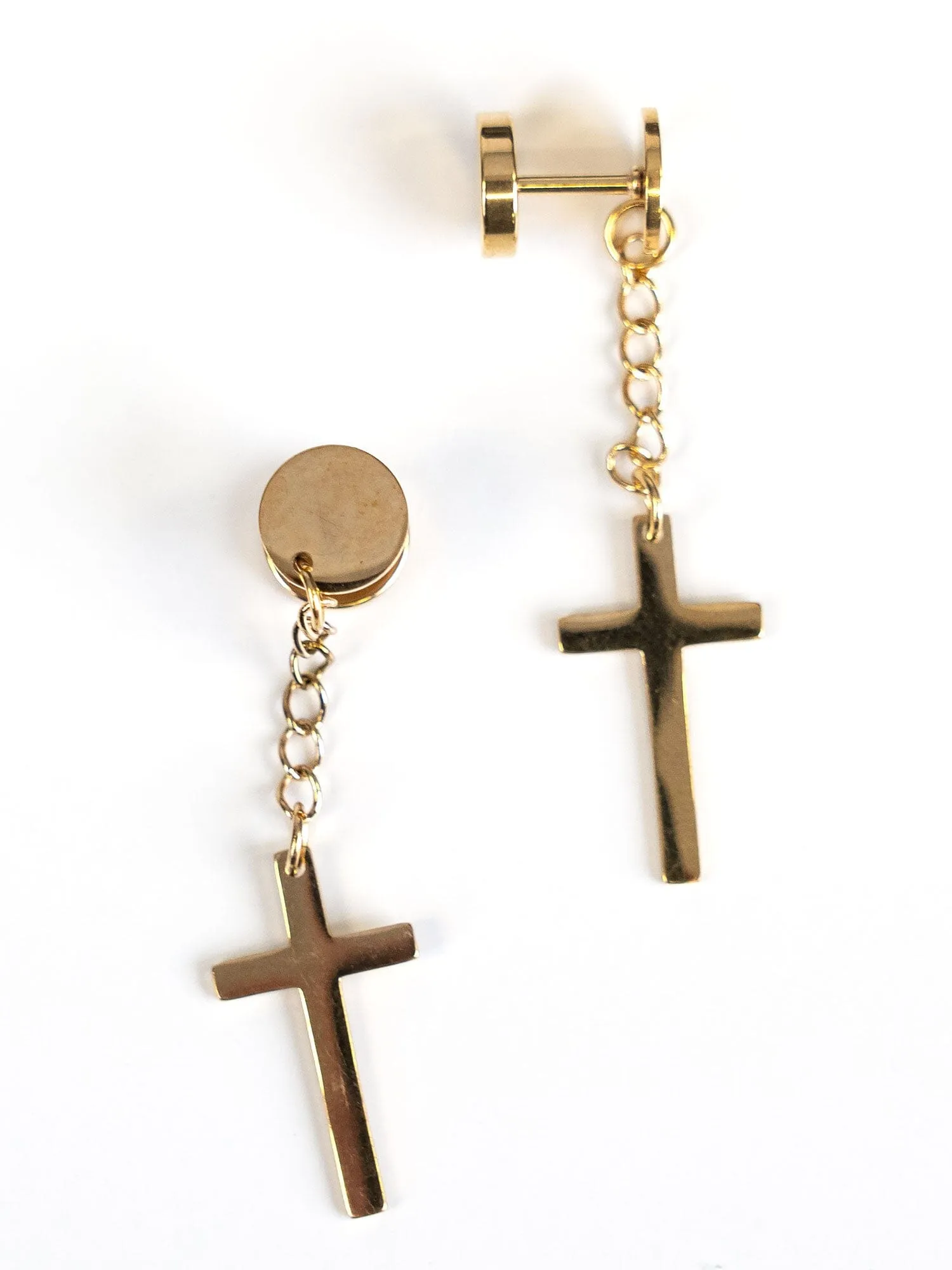 Steel Cross Dangle Threaded Earrings