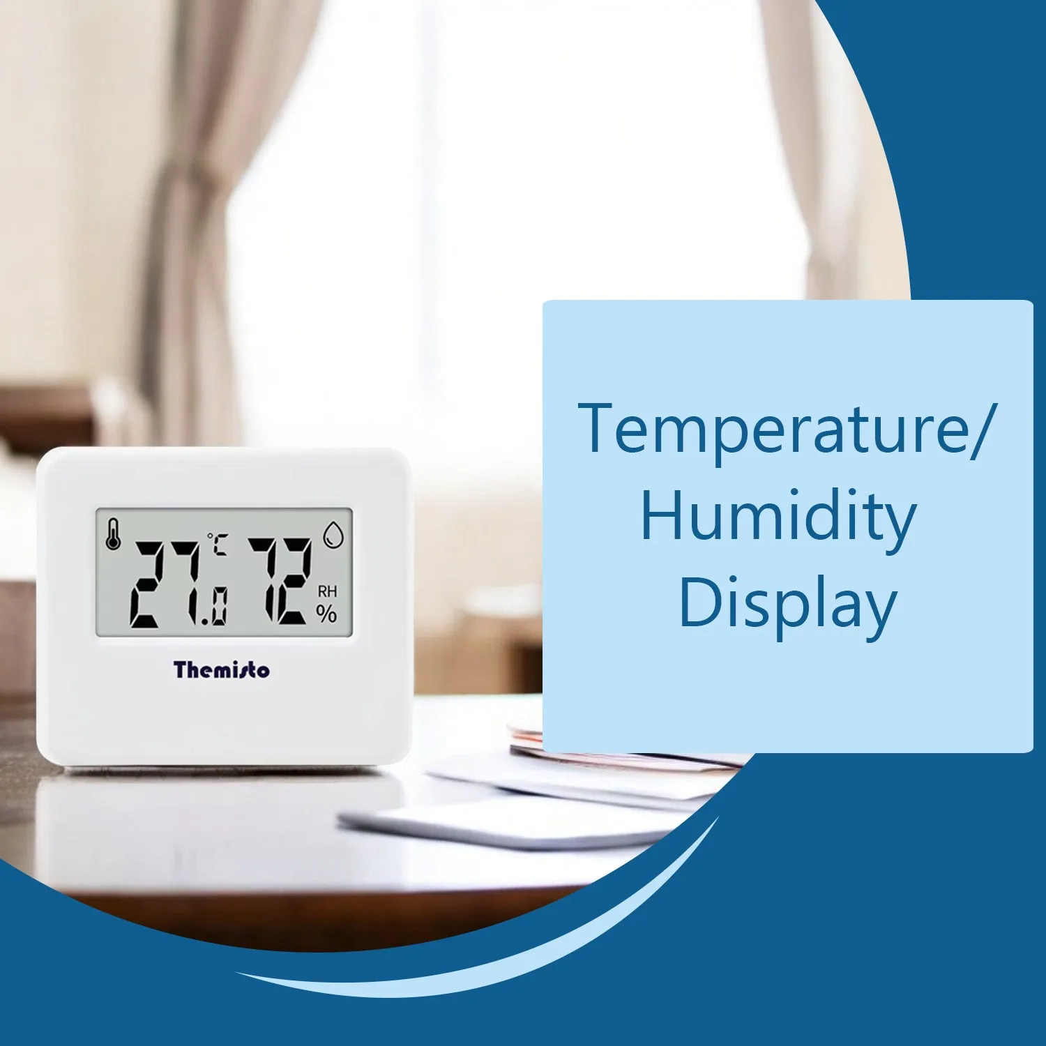 Themisto TH-HTC3 Digital Hygrometer Thermometer Humidity Meter With Clock LCD Display