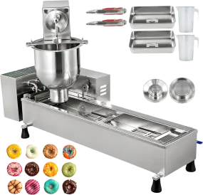 Vevor Automatic Donut Maker with 1.85 Gal Hopper Commercial Stainless Steel Single Row 3 Mold Sizes New