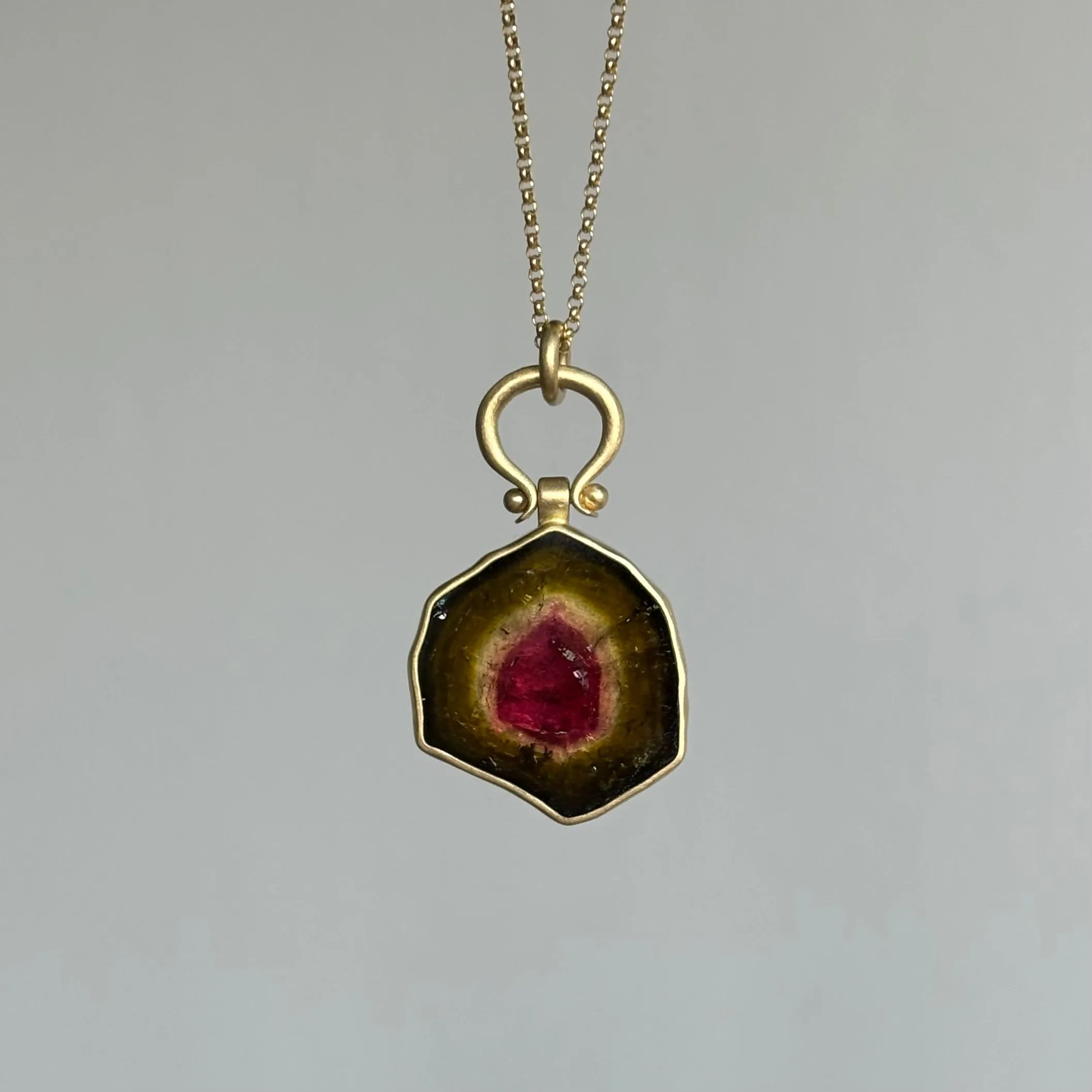Watermelon Tourmaline Slice Pendant